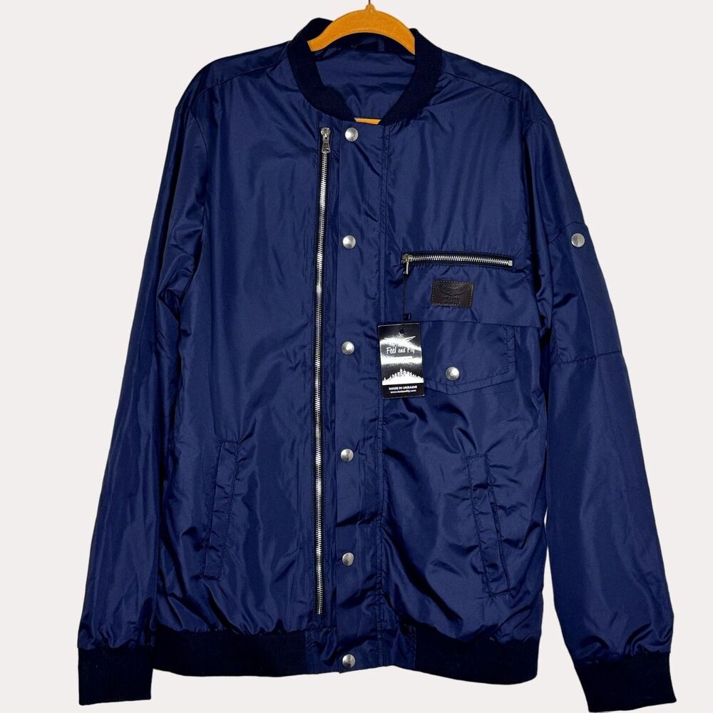 Feel & Fly Streetwear Mens Jacket Windbreaker Navy L NWT bv